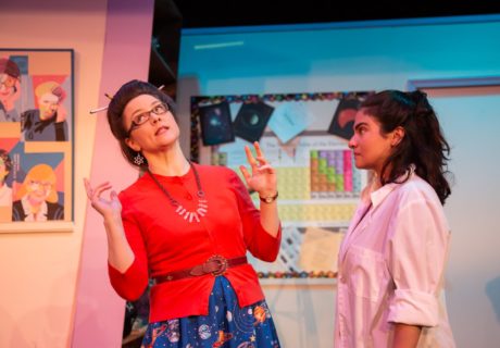 Robin Covington (Mrs. Gomez) and Vanessa Chapoy (Annie) in Rorschach Theatre's production of 'Annie Jump and the Library of Heaven.' Photo by Ryan Maxwell Photography.