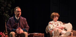 Sherlock (Noah Steurer) and Violet (Miranda Klugesherz) in Rockville Little Theatre's production of 'Sherlock's Veiled Secret.' Photo by Harvey Levine.