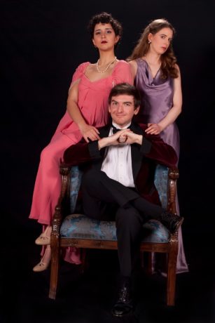 L to R: Lauren Brown (Kay), Ben Bell (Nevile), and Nicole Musho (Audrey) in 'Towards Zero' by Colonial Players of Annapolis. Photo by Colburn Images.