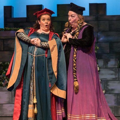 Amanda Jones (Melissa) and Jenellen Fischer (Lady Blanche) in The Victorian Lyric Opera Company's production of 'Princess Ida.' Photo by Harvey Levine.