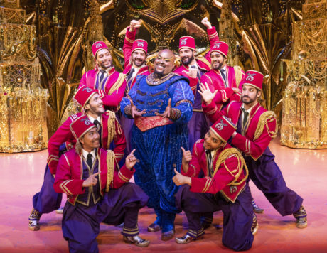 Major Attaway as the Genie performs "Friend Like Me" with the ensemble in the North American tour of Disney's 'Aladdin,' now playing at The Kennedy Center. Photo by Deen van Meer.