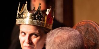Kimberly Gilbert as Richard III in Taffety Punk's production of 'Bootleg Shakespeare: Richard III.' Photo by Glenn Ricci.