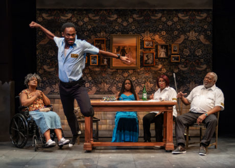 Aakhu TuahNera Freeman (Grandma), Kevin E. Thorne II (Flow), Felicia Curry (Undine), Roz White (Mother), and William Newman, Jr. (Father) in ‘Fabulation, or The Re-Education of Undine.’ Photo by Christopher Banks.