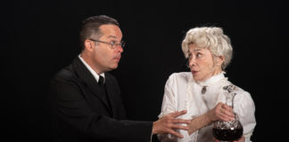 Dann Alagna as Mortimer Brewster and Mary Suib as Martha Brewster in 'Arsenic and Old Lace' at The Colonial Players of Annapolis. Photo by Alison Harbaugh, Sugar Farm Productions.