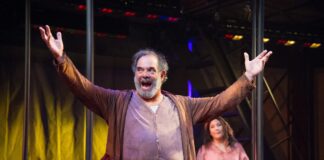 Falstaff (Edward Gero) holds court at the Boar’s Head Tavern in Shakespeare’s 1 Henry IV. On stage at Folger Theatre, September 3 – October 13, 2019. Photo by C. Stanley Photography.