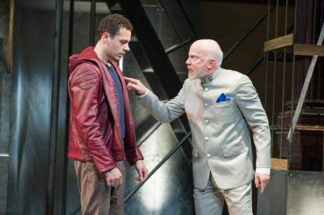 King Henry IV (Peter Crook, right) shows great displeasure with his son, Prince Hal (Avery Whitted) in Shakespeare’s coming-of-age-tale 1 Henry IV. On stage at Folger Theatre, September 3 – October 13, 2019. Photo by C. Stanley Photography.