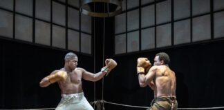 Jaysen Wright as Jay "The Sport" Jackson and Clayton Pelham, Jr. as Fish in 'The Royale' at Olney Theatre. Photo by Teresa Castracane Photography.