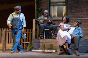 Doug Brown (Jim Bono), Jefferson A. Russell (Gabriel Maxson), Erika Rose (Rose Maxson), and Craig Wallace (Troy Maxson) in 'Fences' at Ford's Theatre. Photo by Scott Suchman.