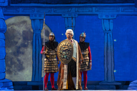 Wei Wu (center) as Sarastro, with Alexander McKissick as 1st Armed Man and Samuel J. Weiser as 2nd Armed Man in Washington National Opera's 'The Magic Flute' at The Kennedy Center. Photo by Scott Suchman.