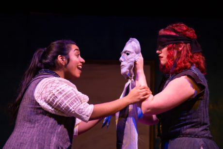 Jordana Hernandez (Finnoughla) and Amber Gibson (Aoife) in 'The Infinite Tales' by 4615 Theatre Company. Photo by Ryan Maxwell Photography.