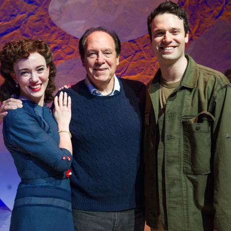 Amelia Pedlow (Louise Rabiner), Ken Ludwig (Playwright) and Jake Epstein (Jack Ludwig) in Ken Ludwig’s 'Dear Jack, Dear Louise' at Arena Stage. Photo by C. Stanley Photography.