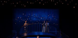 Laura C. Harris (center) with Emily Kester, Jonathan David Martin, Holly Twyford, and Nora Achrati in 'Silent Sky' at Ford's Theatre. Photo by Scott Suchman.