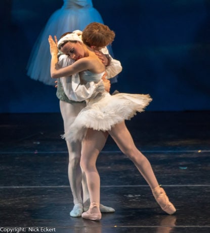 Nicole Kelsch as Odette and Alexander Collen as Prince Siegfried in Ballet Theatre of Maryland's 'Swan Lake.' Photo by Nick Eckert.