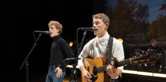 Ben Cooley as Art Garfunkel and Taylor Bloom as Paul Simon in 'The Simon and Garfunkel Story.' Photo by Lane Peters.