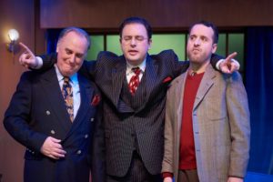 Michael J. Fisher (Victor Fleming), Griffin Voltmann (David O. Selznick), and J.T. Spivy (Ben Hecht) in 'Moonlight and Magnolias' at The Little Theatre of Alexandria. Photo by Brian Knapp.